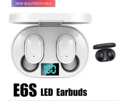 Draadloze Oordopjes Bluetooth 5.3 Hoofdtelefoon - E6S - Touch Control Oordopjes Met Microfoon - Met led percentage indicator - Wit - Earphone - Koptelefoon - Gaming Headset - Sport Oordopjes