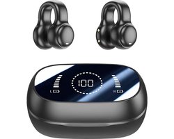 Draadloze Oordopjes- bluetooth oordopjes-Clip on design -sporthoofdtelefoon-Bluetooth5.3- draadloos - DT4.0 directionele geluidsoverdracht -120 uur batterijduur-Digitaal HD-scherm-Niet moe na langdurig dragen - zwart