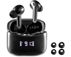 Draadloze oordopjes - BT 5.3 en Noise Cancelling - Bluetooth Oortjes - USB-C Oplaadcase - tot 20 uur Accu - Zwart - van Saaf