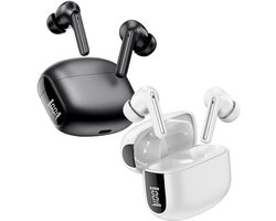 Duo Pack Buddi Pulse Draadloze Oordopjes - Bluetooth Oordopjes - Oortjes Draadloos - Noise Cancelling - LED Display - Met Microfoon - Touch Controls - ANC + ENC - Zwart & Wit