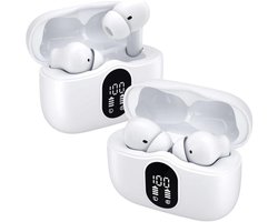 Duo Pack SBG Draadloze Oordopjes - Noise Cancelling - Headset - Bluetooth 5.3 - Earbuds oplaadcase - LED Display - Met Microfoon - Extra dopjes - Wit