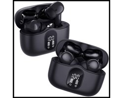 Duo Pack SBG Draadloze Oordopjes - Noise Cancelling - Headset - Bluetooth 5.3 - Earbuds oplaadcase - LED Display - Met Microfoon - Extra dopjes - Zwart