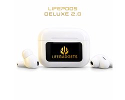 Earbuds pro met scherm, draadloze oordopjes active noice cancellation, Bluetooth oordopjes. Oortjes draadloos, wireless Lifepods Deluxe 2.0 EarPods, geschikt voor ios/Apple en Android, air pro 2 inclusief een oplaadsnoertje, oordopjes met scherm