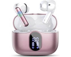 PrimeSound Sky Pro Draadloze Oordopjes - Active Noise Cancelling - LED Display - Bluetooth 5.3 - Rosé Goud