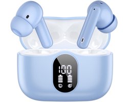 SBG Draadloze Oordopjes - Noise Cancelling - Headset - Bluetooth 5.4 - Earbuds oplaadcase - LED Display - Met Microfoon - Extra dopjes - Lichtblauw