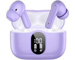 SBG Draadloze Oordopjes - Noise Cancelling - Headset - Bluetooth 5.4 - Earbuds oplaadcase - LED Display - Met Microfoon - Extra dopjes - Paars