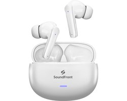 SoundFront Ultimate Draadloze Oordopjes - Bluetooth Oortjes - 26dB Active Noise Cancelling - Oortjes draadloos - Sport oordopjes - Geschikt voor smartphones & laptop - Wit
