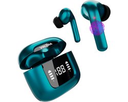 Voltma® Bolt Action Draadloze Oordopjes - Oortjes draadloos - IPX5 waterdicht - ENC + ANC Noise Cancelling - Wireless Earbuds met 6 Microfoons En 45 Uur Speeltijd - Bluetooth Earpods met True Tone LED-display Compatibel met IOS en Android (Groen)