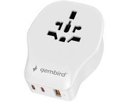 Gembird Universele Reisadapter - 20W - Wit - Dual USB-Poorten - Internationale Stroomvoorziening