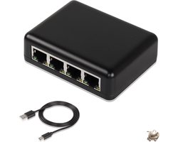 RJ45 1 naar 4 Gigabit Netwerk Splitter - 1000/100 Mbps Ethernet Adapter met USB Voeding - Netwerk Hub voor Computer, Router, Switch, Modem, Settop Box - CAT5/CAT6 Compatibel - Hoge Snelheid Internet Verdeler