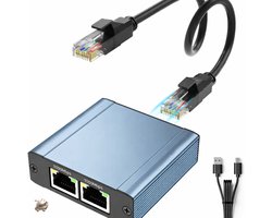 RJ45 Ethernet Splitter 1 naar 2 - Gigabit 1000Mbps Netwerkverdeler - Dual RJ45 Adapter - LAN Splitter voor Cat5 Cat5e Cat6 Cat7 Cat8 Kabel - Aluminium Behuizing - Inclusief Voedingskabel - Hoge Snelheid Internet Adapter - Netwerk Accessoire voor