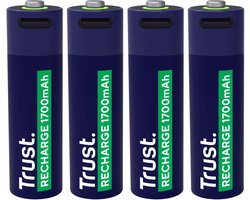 Trust USB-C Oplaadbare Batterijen AA - meegeleverde 4x split USB-C kabel - 4 stuks