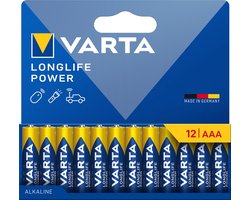 Varta, Pack de 12 Piles Alkaline AAA 1.5V Hoge Energie, Blauw