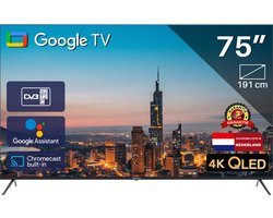 Google Smart TV | TeeView 75" QLED 4K | 3xHDMI, 2x USB | Ci+ | Triple Tuner DVB-T/T2/S/S2/C | Frameless Design | in Eindhoven geassembleerd | TV75QQG-EU