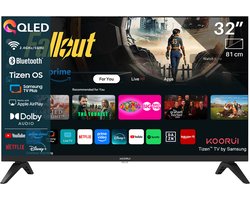 Koorui Smart TV - Tizen TV by Samsung - QLED Full HD - 32 inch/81 cm - Streaming apps - AirPlay - Hotelmodus - HDMI x3, USB x2, CI+ - Tripple Tuner DVB-T/T2/S/S2/C - Frameless Design - Geassembleerd in Nederland - K32Q1FFQ-T8