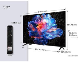 4K Smart TV 50 inch Direct LED Google TV HDR10+ Dolby Audio HDMI 2.1 Game Mode – 111,1 x 68,4 x 25,7 cm – Pauwhome Vision Pro V6C