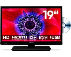 MEDION E8192501 47 cm (19 inch) HD-tv met dvd-speler (perfect voor camping, camper, vrachtwagen, tuin, 12V auto-adapter, drievoudige tunerontvanger, HDMI, USB, MD 819001)