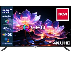 RCA Android Smart TV - QLED 4K UHD - 55 inch/140 cm - Frameless Design - Tripple Tuner DVB-T/T2/S/S2/C - HDMI x3, USB x2, CI+ - Voice control & streaming apps - Geassembleerd in Eindhoven - RAQ55UN1