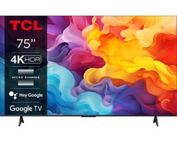 TCL 75P69B 75 | Ultra HD 4K LED Smart TV | Google TV + Wifi | HDR10 voor Realistische Kleuren en Contrasten | Strak Design | 60Hz