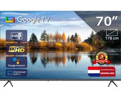 TeeView Google Smart TV - LED 4K Ultra HD - 70 inch/177 cm - Frameless Design - Tripple Tuner DVB-T/T2/S/S2/C - HDMI x3, USB x2, CI+ - Voice Controle & Streaming apps - Geassembleerd in Eindhoven - TV70UQG-EU