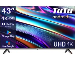 TuTu Android Smart TV - LED 4K UHD - 43 inch/110 cm - Frameless Design - Tripple Tuner DVB-T/T2/S/S2/C - HDMI x3, USB x2, CI+ - Voice Controle & Streaming apps - Geassembleerd in Eindhoven - TUS43UQ1A