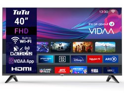 TuTu VIDAA TV - LED Full HD - 40 inch/102 cm - Frameless Design - Tripple Tuner DVB-T/T2/S/S2/C - HDMI x3, USB x2, CI+ - Streaming apps - In Eindhoven geassembleerd - TUV40FQ1