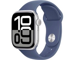 Apple Watch Series 10 - Wifi - 42mm - Zilveren Aluminium Case met Denim Sportbandje - S/M
