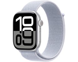Apple Watch Series 10 - Wifi - 46mm - Zilveren Aluminium Case met Blauw Cloud Geweven Sportbandje