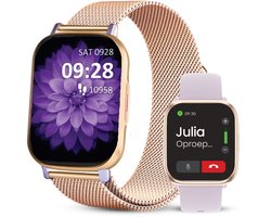 Avalue AMOLED Smartwatch Dames & Heren - AI Feature - Stappenteller - Bloeddrukmeter - Geschikt voor alle Smartphones - RVS en Siliconen Band - Paars