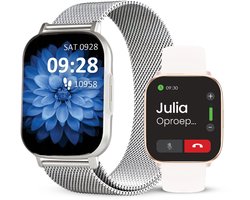 Avalue AMOLED Smartwatch Dames & Heren - AI Feature - Stappenteller - Bloeddrukmeter - Geschikt voor alle Smartphones - RVS en Siliconen Band - Wit