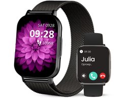 Avalue AMOLED Smartwatch Dames & Heren - AI Feature - Stappenteller - Bloeddrukmeter - Geschikt voor alle Smartphones - RVS en Siliconen Band - Zwart