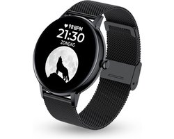 AyeWay Smartwatch - Waterdicht & Touchscreen - Rond Stalen Band - 70 Sportmodes - Met App - Smartwatch Heren & Dames - Zwart