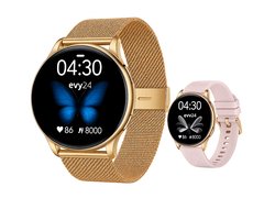 Evy24 Smartwatch Amoled Pro 2 - Horloge Dames - RVS en Siliconen Bandje - Hartslagmeter - Stappenteller - Multisport - BT Bellen - Rosé