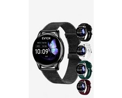 Evy24 Smartwatch E1 - Horloge Dames - Smartwatch Amoled - RVS en 3 Siliconen Bandjes - Hartslagmeter - Stappenteller - Multisport - BT Bellen - Zwart