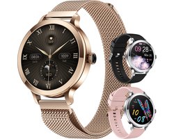 Golden Sound AMOLED Smartwatch Dames - 3 extra bandjes - Horloge dames - Geschikt voor elke laptop en smartphone - Stappenteller - Slaapmonitor - Saturatiemeter - 40mm