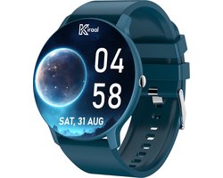 Kiraal Fit 5 - Smartwatch dames - Smartwatch Heren - Stappenteller - Full Screen - Fitness Tracker - Activity Tracker - Smartwatch Android & IOS - Blauw
