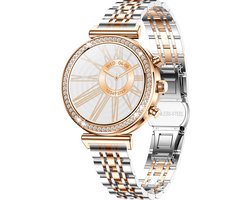 Knobbout Luxe Dames Smartwatch 1.27” met Kristallen – Bluetooth Bellen – HD Touchscreen – Hartslag, Bloeddruk & SpO₂ Monitoring – Vrouwelijke Gezondheidsfuncties – AI spraakassistent– IP68 Waterdicht – Tweekleurige stalen band