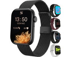 Nuvance Smartwatch Dames - Smartwatch Heren - Stappenteller Horloge Dames - Hartslagmeter - Sporthorloge - Geschikt voor iOS/Android - Incl. 5 Bandjes - Zwart