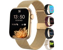 Nuvance Smartwatch Dames - Stappenteller Horloge Dames - Hartslagmeter - Sporthorloge - Geschikt voor iOS/Android - Incl. 5 Bandjes - Goud