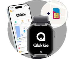 Qlokkie Kiddo Lite - GPS horloge kind - Smartwatch kinderen - GPS tracker kind met nauwkeurige locatiebepaling - GPS horloge kind met simkaart - Stel veilige zones in - SOS functie - Zwart