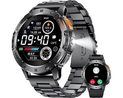 Royal Empire Amoled Smartwatch - Smartwatch Heren - Inclusief Led lampje - 48MM - RVS & TPU Bandje - Bloeddrukmeter - Stappenteller - Hartslagmeter - Slaapmonitor - Multisport Geschikt voor alle Smartphones - Zwart
