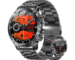 Smartwatch voor heren met 1000 mAh, 100 dagen accu/led-zaklamp/1,85 inch AMOLED, sporthorloge met bluetooth-oproepen met slaapmonitor, 123 sportmodi, 5 ATM waterdicht, smartwatch geschikt voor iOS en Android