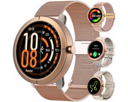 Synyq Evo Pro - GPS Smartwatch - 4 Bandjes - 42mm - AMOLED - 5ATM Waterdicht - Stappenteller - Hartslagmeter - Slaapmonitor - Multisport - Belfunctie - Bluetooth Smartwatch voor Dames en Heren - iOS & Android - Rosé Goud - black friday