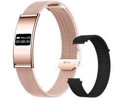 WizBay Premium Select® Smart Bracelet 2026 – Ultra Dun 2,8 mm – Hartslag Slaapmonitor – 02 Meting - Fitness Tracker – 5ATM Waterdicht – IPS Touchscreen – Android & iOS - Goud - RVS Gouden Band en Gewoven Zwarte Siliconen Band