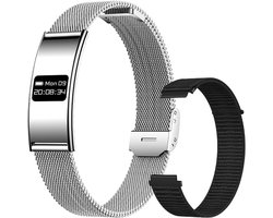 WizBay Premium Select® Smart Bracelet 2026 – Ultra Dun 2,8 mm – Hartslag Slaapmonitor – 02 Meting - Fitness Tracker – 5ATM Waterdicht – IPS Touchscreen – Android & iOS Silver - Zilver RVS Band en Zwarte Siliconen Band