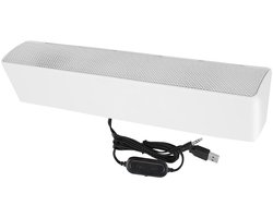 Bekabelde luidspreker, USB bekabelde stereo soundbar muziekspeler, bas surround soundbox, met 3,5 mm audio-aansluiting, licht en draagbaar, voor mobiele telefoons met pc (wit)