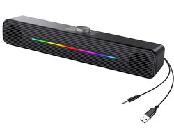 E-1407 computerluidspreker - Stereo soundbar voor computers - Met USB-poort, RGB-verlichting en subwoofer - Computerluidsprekersysteem - Bedrade versie - Kunststof