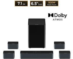 Flolife - D80 7.1 Surround Soundbar Dolby Atmos – Home Cinema Set met Draadloze Subwoofer, 4 Luidsprekers en App-bediening