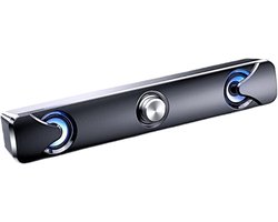 longziming -Usb Soundbar - Led - Krachtig Stereo Geluid 3 W Met Plug & Play Aansluiting - 1 - Voor Pc/laptop/smartphone Zwart