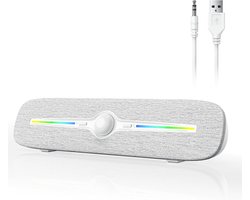 PC Luidspreker - Computer Boxen - Muziek Luisteren - Kleurrijke LED - 32 cm Lengte - Wit
